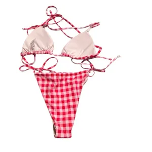 Gingham Pink Bikini Set new no tags Size M thumbnail 3