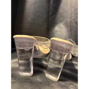 Dream‎ Pairs Clear Strap Block Heel Slide Sandals Nude Beige Size 8 like 9 thumbnail 4