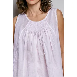 POL Round Neck Sleeveless Striped Pleated Cotton Top -‎ Pink - Small thumbnail 6