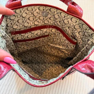 GUESS Y2K Burgundy Monogram Hand Bag Signature Silver Triangle Rhinestone Logo thumbnail 15