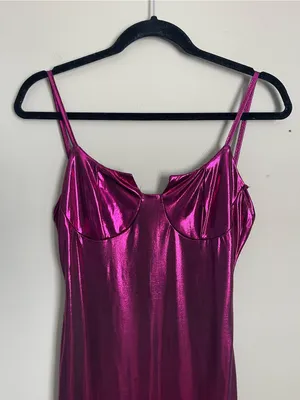 Metallic Magenta Midi Slip Dress Sz L thumbnail 3