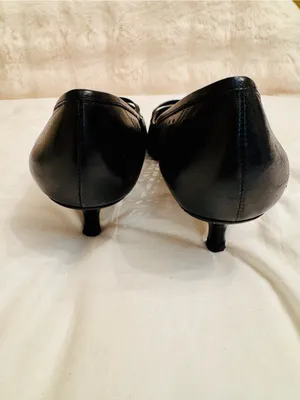 Cole Haan black leather perforated kitten heels with strap. Pointed toe. Size 8. thumbnail 4