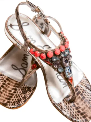 Sam Edelman Coral Beaded T-Strap Sandals with Animal-Print thumbnail 1