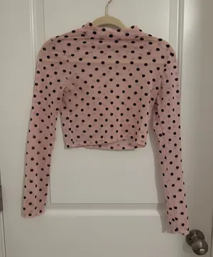 Pretty Little Thing Pink and black polka dot top thumbnail 1