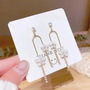 Women's Crystal Flower Dangle Drop Earrings Gold thumbnail 3
