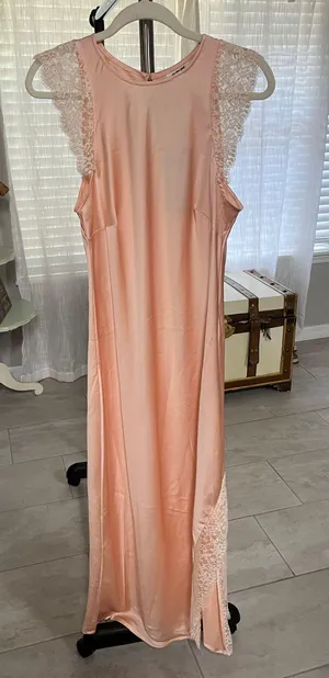 Target Peach Satin Maxi Dress With Lace Trim thumbnail 1