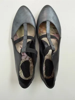 Born Ballet Flats Leather T Strap Dark Academia WhimsiGoth Metallic Grey Black thumbnail 10