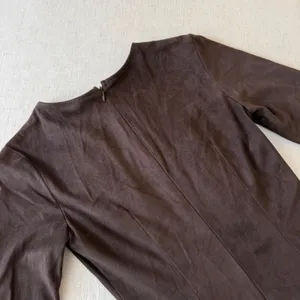 Zara Basic Brown Faux Suede Ruched Long‎ Sleeve Mini Dress XS thumbnail 8