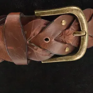 Boho Braided Heart Tooled Leather Belt Womens Size XL Brown Floral Y2K Cowgirl thumbnail 3