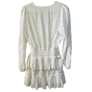 Mable White Eyelet Ruffle Mini Dress White Size Medium Boho Western Bachelorette thumbnail 4