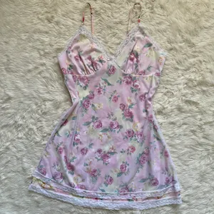 Pucker Up Slip Nightgown Sleepwear Vintage Floral Lace Pink L thumbnail 1