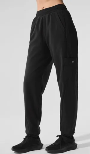 Alo Polar Fleece Wintry Mix Pant Black High-Rise Waist Fleece Fuzzy Warm Joggers thumbnail 1