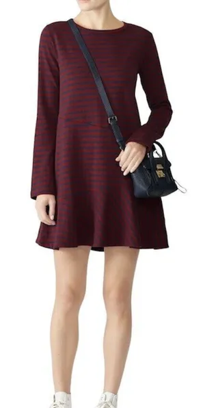 Anthropologie KINLY Directional Stripe Mini Dress M Drop Waist Flounce Hem Long‎ Sleeve Shift thumbnail 1