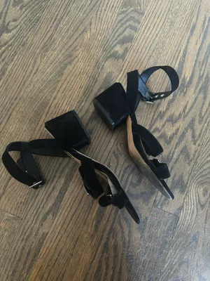 Steve Madden black rotating buckle block heel suede strappy sandal thumbnail 8