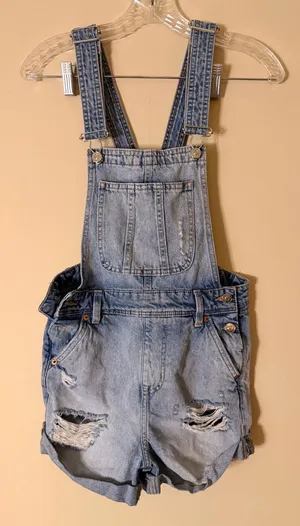 H&M Overalls Denim Distressed Bib 2 thumbnail 1