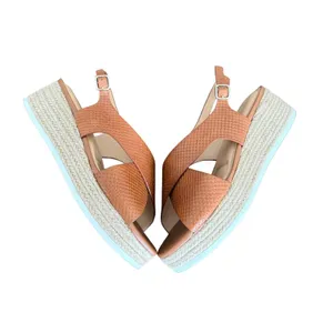 Alex Marie Women Brown Textured Leather Espadrille Wedge‎ Sandals 8.5M Boho chic thumbnail 3