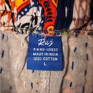 Raj Cotton Embroidered Pants Size L Patchwork Wide Leg Boho Artsy Vibrant Color thumbnail 6