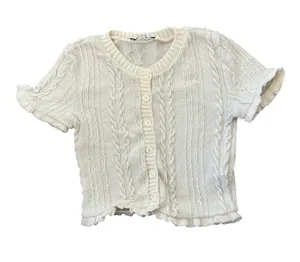 Women’s Cream Cable Knit Button-Front Top Size S thumbnail 1