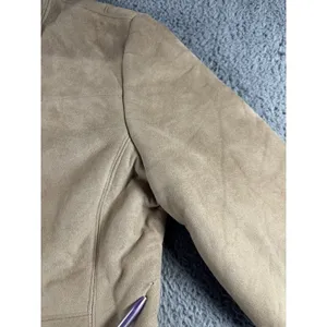 Faux‎ Suede Shearling Jacket Women Tan Faux Fur Trim Zip Up Coat thumbnail 6
