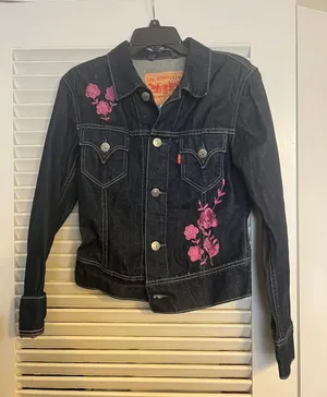 CH 8 Dark Denim Pink Embroidery Jean Jacket thumbnail 1