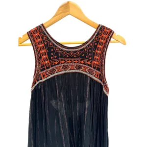 Free People Aztec Beaded Embroidered Bib Dress‎ Black Boho Festival Cotton Sz 4 thumbnail 2