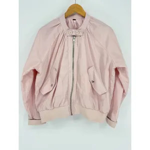 Free People Satin Bomber Jacket Large Light Pink Full‎ Zip Utility Pockets thumbnail 4