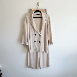 Zara | Wrinkle Satin Effect Double-Breasted Blazer & Wide Leg Pants Set thumbnail 7