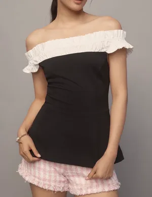 Anthropologie Maeve Off-The-Shoulder Hourglass Tuxedo Top, Size S thumbnail 3