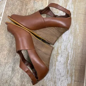 Ralph Lauren Hannie Brown‎ T Strap Peep Toe Wedge Sandals Leather Sz 8.5 thumbnail 14