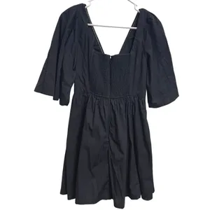 NWT Abercrombie Black Poplin Twist‎ Mini Dress Puff Sleeve Cottagecore Size M thumbnail 2