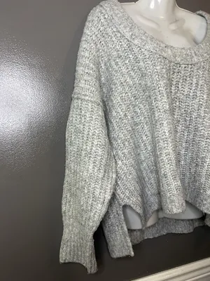 Free People Sweater Womens XS Gray Chunky Knit Oversized High Low Hem Pullover thumbnail 3
