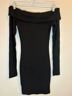 White Fox Nice And Clear Ribbed Off Shoulder Mini Dress Black XS NWT thumbnail 3