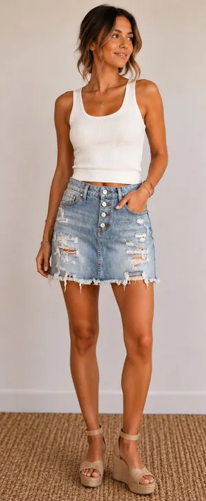 Altar’d State Distressed Denim Mini Skirt thumbnail 1