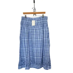 Free Assembly XL 16-18 Blue Plaid Smocked Waistband Embroidered Hem Cottagecore thumbnail 3