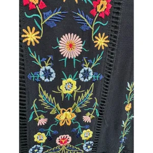 Les Amis‎ Black Floral Embroidered Boho Midi Dress Crochet Lace Hem Large thumbnail 3