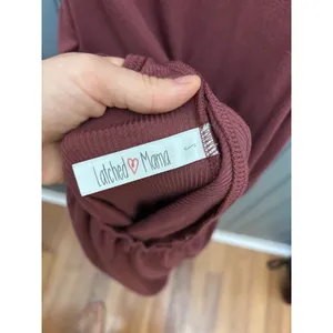 Latched Mama Nursing Jumpsuit Plum Burgundy Ribbed Sleeveless Wide Leg Small thumbnail 3