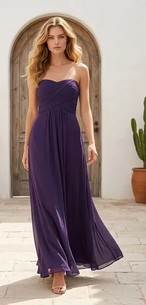 Vineyard‎ Collection Purple Strapless Chiffon Maxi Dress Romantic Bodice Size 8 thumbnail 1