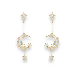 Elegant CZ Moon Dangle Drop Earrings for Women thumbnail 1