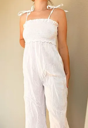 ASOS White Smocked Jumpsuit thumbnail 4