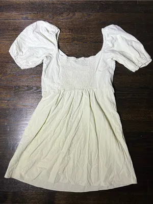 H&M Light Mint Green Puff-Sleeve Milkmaid Mini Dress Sweetheart Cotton Large thumbnail 5