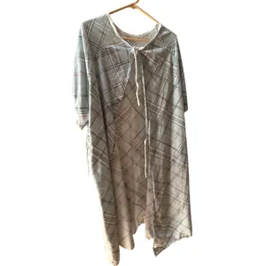 Unisex Hospital Gown Plaid Design Gray With Drawstring Cotton & Polyester Blend thumbnail 2