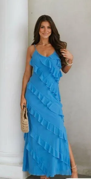 These Three Boutique Blue Ruffle Dress thumbnail 1