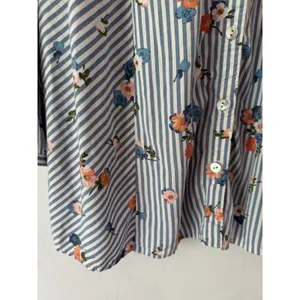 J. Jill Blue Striped Floral Button Front Tunic Top Size Large thumbnail 4