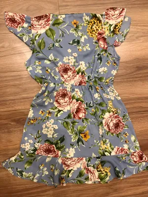 Xhilaration Blue Floral Wrap Mini Dress Size Large thumbnail 4