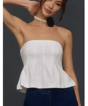 Maeve By Anthropologie Womens The Fontana Flared Tube Top Size L White thumbnail 1
