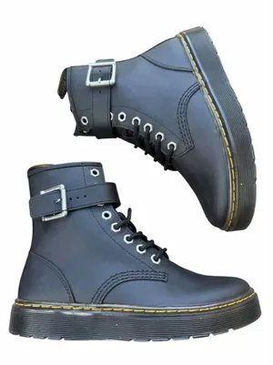 Dr. Martens Zavala ALT Black Leather Buckle Combat Boots Side Zip Women’s 6 Doc thumbnail 1