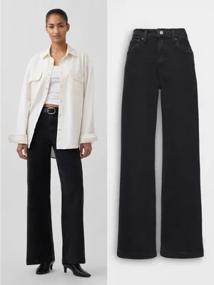 GAP • High Rise Stride Wide-Leg Jeans in Washed Black trouser regular inseam thumbnail 2
