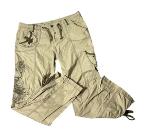 Zenim Y2K Embroidered Cargo Pants Women 14 Tan Studded Utility Gorpcore 08TAN thumbnail 1