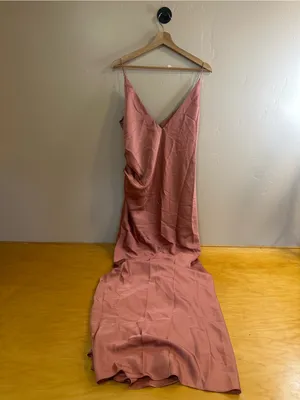 ASOS Edition Satin Twist-Detail V-Neck Maxi Dress in Cinnamon Rose Size 10 New thumbnail 11