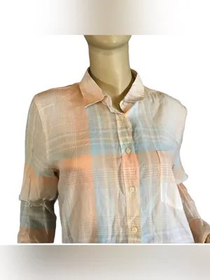 J. Crew "The Perfect Shirt" Peach & Blue Cotton Plaid Button Down (M) thumbnail 6